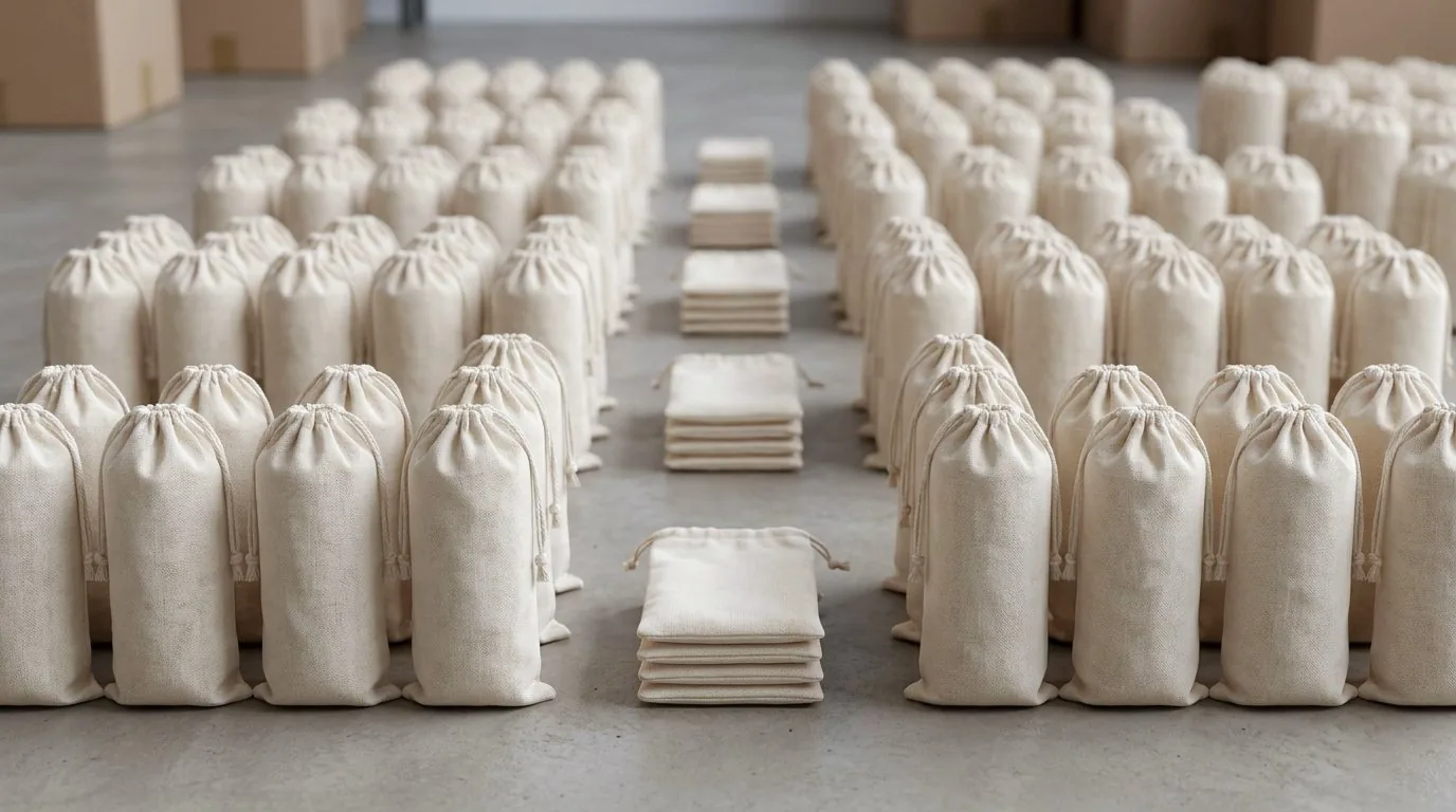 Wovly pouches arranged for bulk supply
